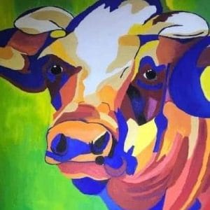 Abstract cow oil painting Christine Hugo