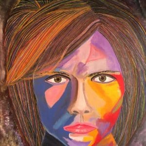 Abstract face oil painting Christine Hugo