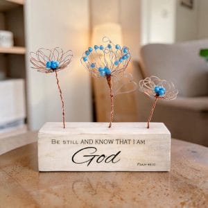 3 Copper flowers with blue beads